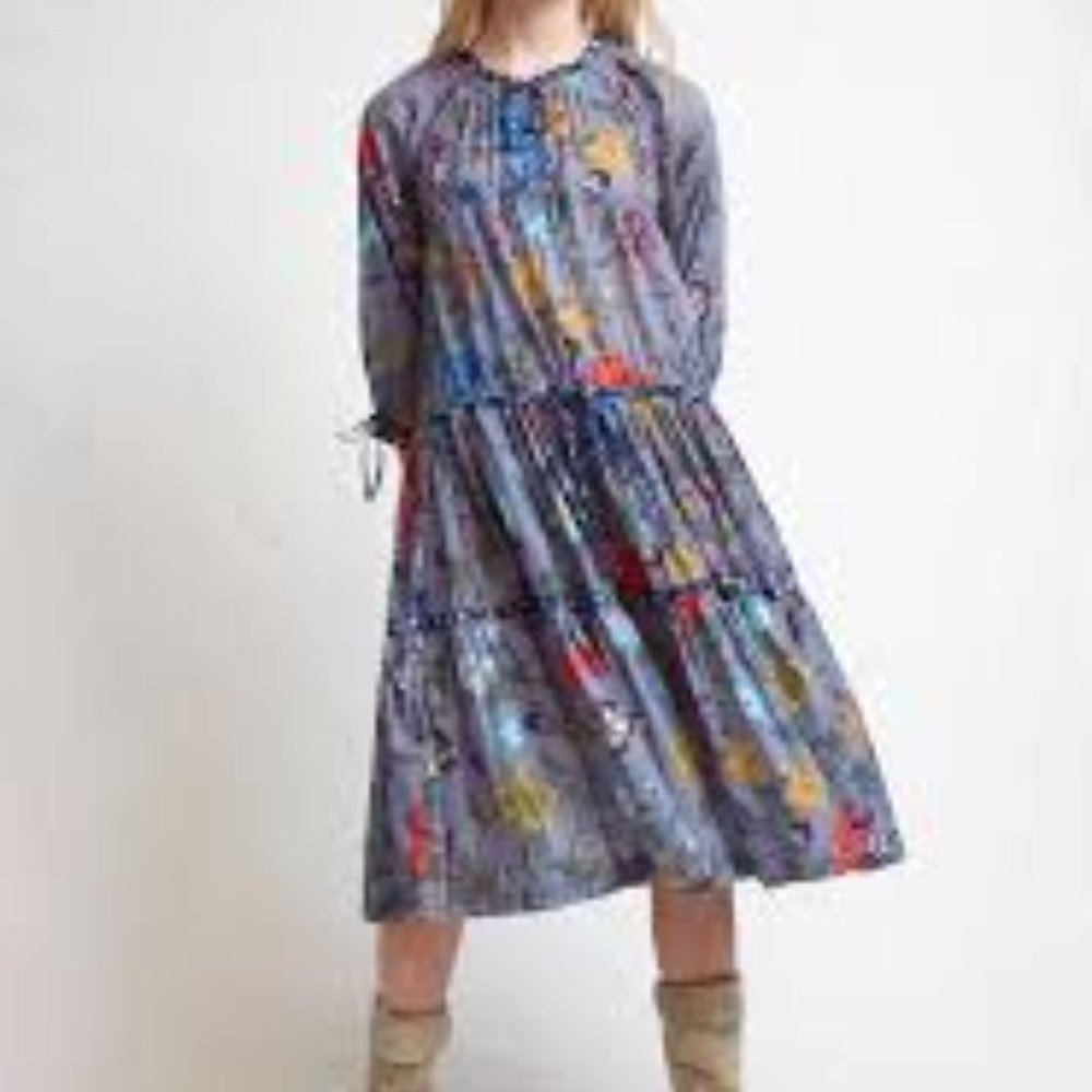 Warm NY Short Colonial Dress In Blue Floral
